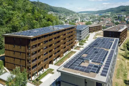 Weidmatt Lausen mit Immobilienentwicklerin & TU: LOSINGER MARAZZI AG (120 Mieteinheiten, 3 PVA mit jeweils 100 kWp und Batteriespeicher, Ladestationen in der Tiefgarage &&nbsp;E-Car-Sharing)&nbsp;